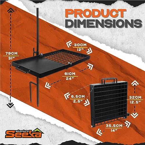 Adventure Seeka 24-Inch Heavy Duty Folding Campfire Grill with Swivel Grate, Food-Safe Cooking Surface for Outdoor Camping