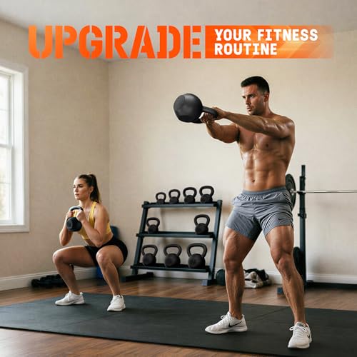 Yes4All Cast Iron Kettlebell 60 lbs Black - Solid One-Piece Design for Strength Training
