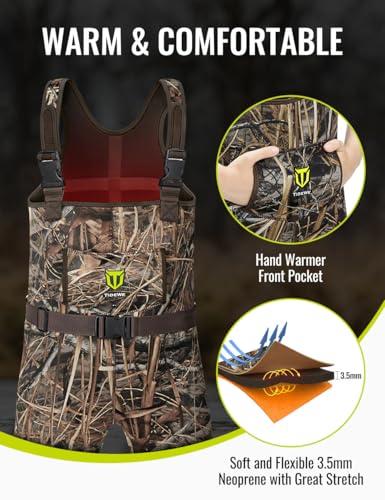 Kids Waterproof Insulated Neoprene Chest Waders for Hunting & Outdoor Adventures - Big Kid 8/9, Camouflage
