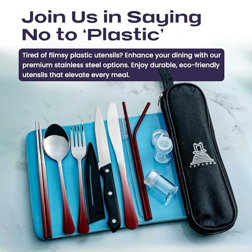 Travel Utensil Set with Case - 10 Pcs Portable Silverware Collection, Gradient Red
