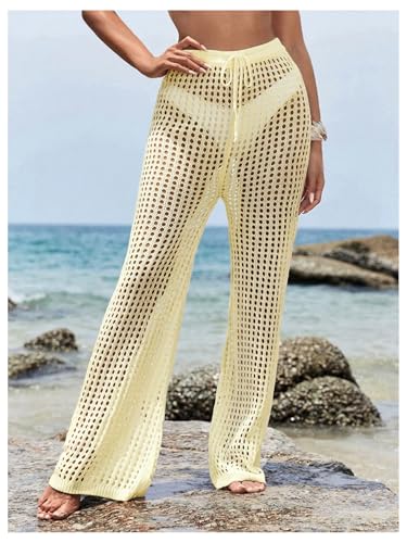 Women's Crochet Pants High Waist Beach Cover Up Vacation Outfits