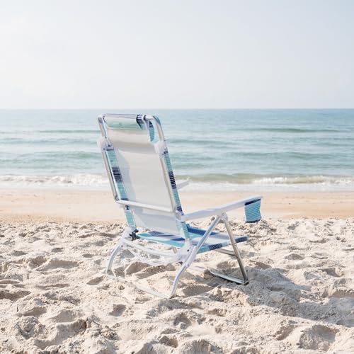 Portable Folding Beach Chair with Reclinable Positions & Headrest - Horizon Stripe