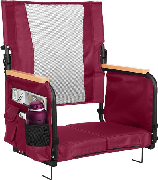Behairity Burgundy High Back Stadium Seat with Support & Cup Holder