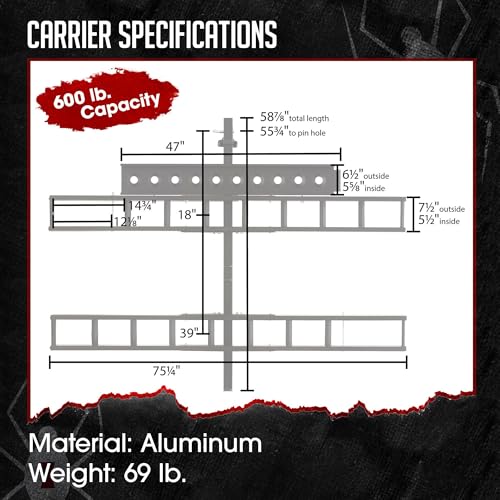 Double Bike Carrier for 2 Dirt Bikes Aluminum Hitch Mount with Ramp - Black Widow