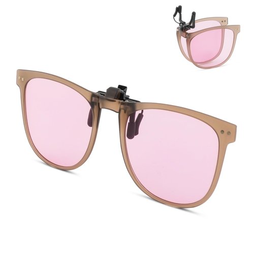 Solsun Polarized Clip on Sunglasses for Men Women UV Protection Anti Glare Driving Fishing Glasses (S12, Clip on-S12-Pink Coffee)