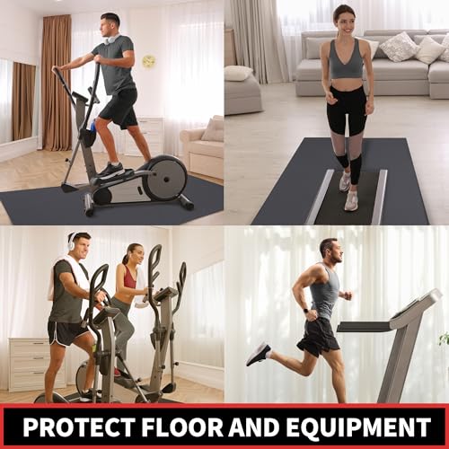 GymCope 84x36x6mm Black Treadmill Mat for Hardwood Floors & Carpet - Heavy Duty Exercise Equipment Protector