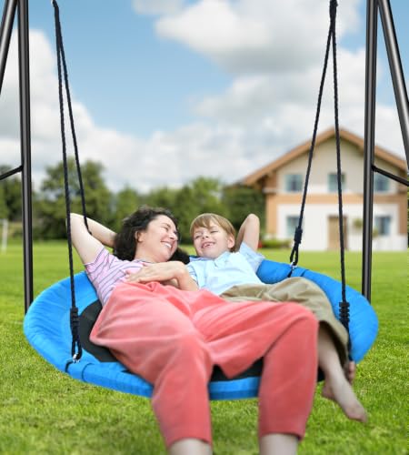 Blue 40-Inch Saucer Swing with Heavy Duty Stand - Supports 440lbs