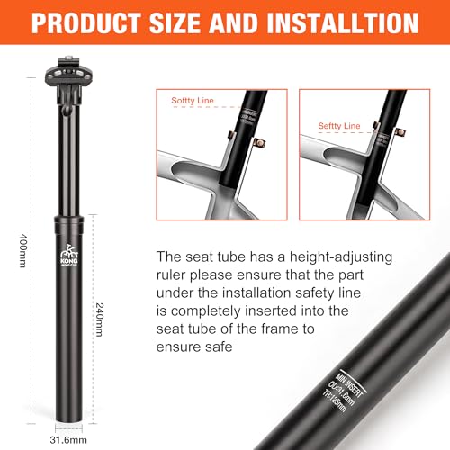 KONG MING CAR 31.6mm Dropper Seat Post 400mm Travel Aluminum MTB Bike Part