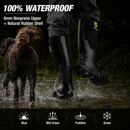 Men's Waterproof Rubber Boots with Steel Shank - Black, Size 11
