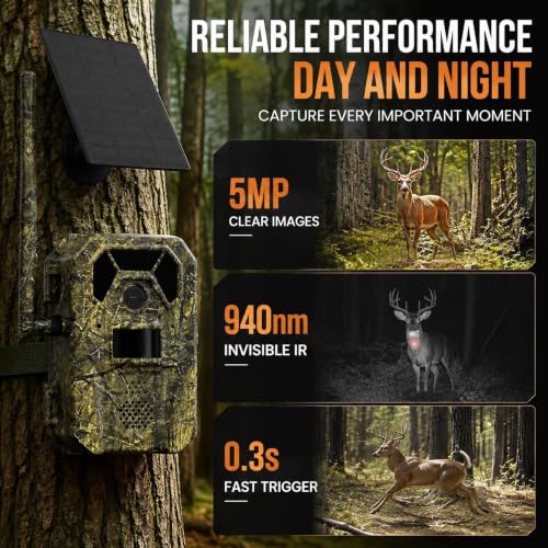 Cellular Trail Camera 4G with 13,000mAh Battery Solar Panel Night Vision Waterproof Army Green
