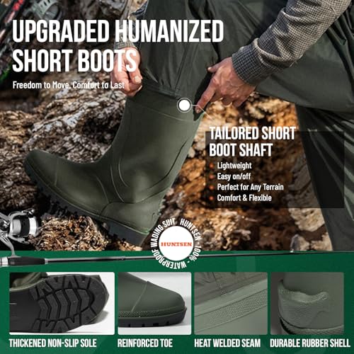 HUNTSEN Waterproof Chest Waders for Men & Women - Green, Size 11 with Boots