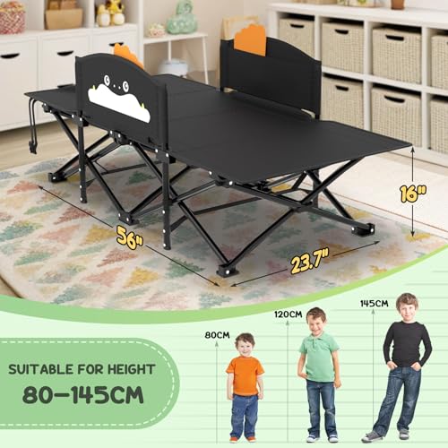 Slendor Black Toddler Folding Travel Cot with Cartoon Handrail & Glow Blanket
