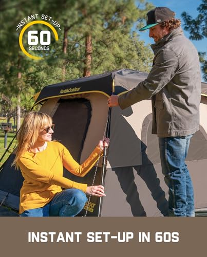 FanttikOutdoor 10' x 9' Khaki Instant Tent for 4-6 People, Easy Setup in 60 Seconds