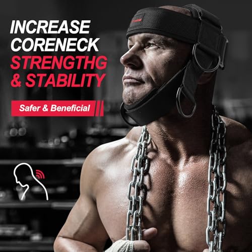 Black Neck Harness for Strength Training with 30-Inch Steel Chain - Heavy Duty Support
