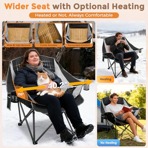 Suteck Heated Camping Chair - Oversized Folding Outdoor Chair with 3 Heat Levels & Dual Zone Control