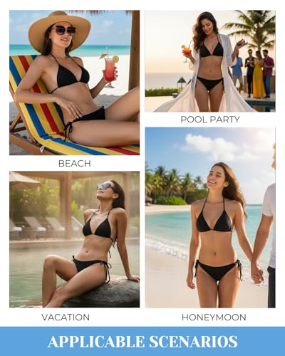 Tempt Me Women Triangle Bikini Set Small Black Tie Side Bathing Suit