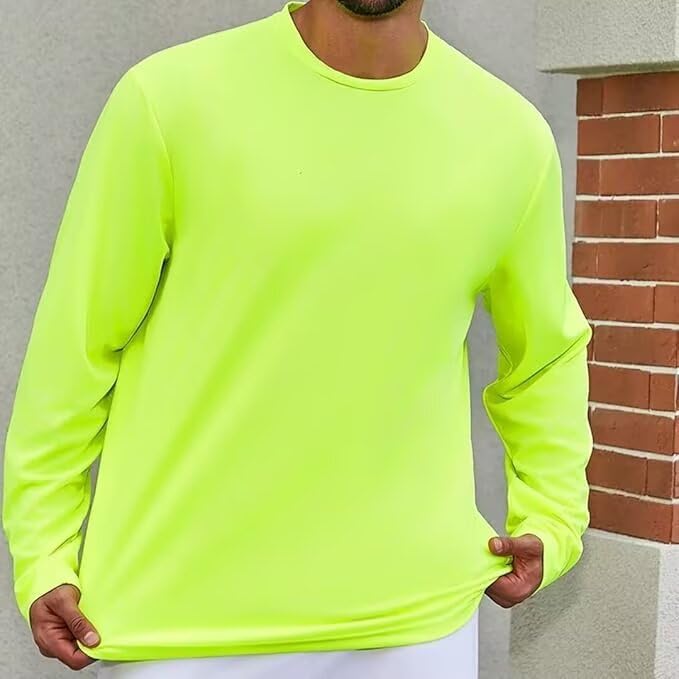LeeHanTon Men's Sun Protection Hoodie Shirt UPF 50+ Long Sleeve Athletic Work Shirt - Safety Yellow XL