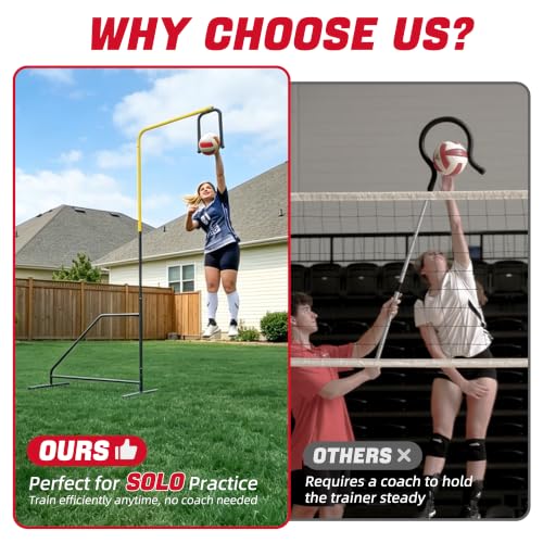 Yellow Volleyball Spike Trainer - Adjustable Height Solo Practice Equipment for Indoor & Outdoor Training