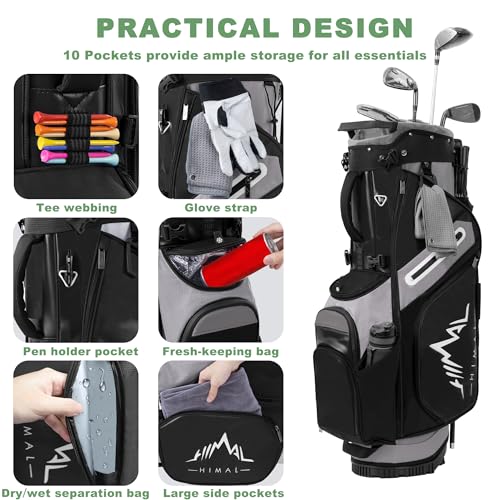 uniHimal Golf Stand Bag 14-Way Hybrid with 10 Pockets - Pure Black Gray