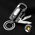 Black 9-in-1 Keychain Multitool with Electric Lighter & Flashlight