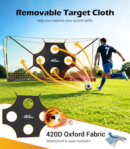 MoKo 12x6 FT Soccer Goal with Yellow Precision Target, Portable Indoor & Outdoor Training Net