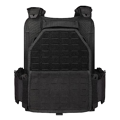 BOMTURN Black Tactical Vest for Men with Quick Release & Laser-Cutting MOLLE System