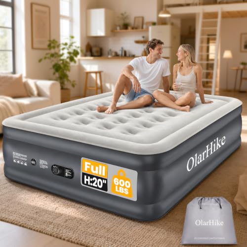 Comfort Height 20-Inch Full Air Mattress with Built-In Pump - Grey