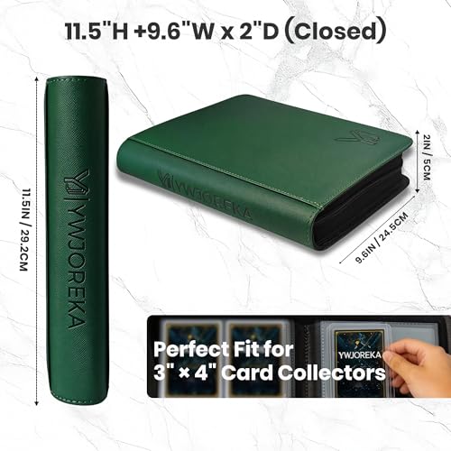 Green Toploader Card Binder with 4 Pockets Holds 128 3x4 Rigid Cards PU Leather