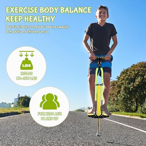 Leitee 2 Pack Foam Pogo Sticks for Teens & Adults, Blue & Green, Supports 80-160 lbs