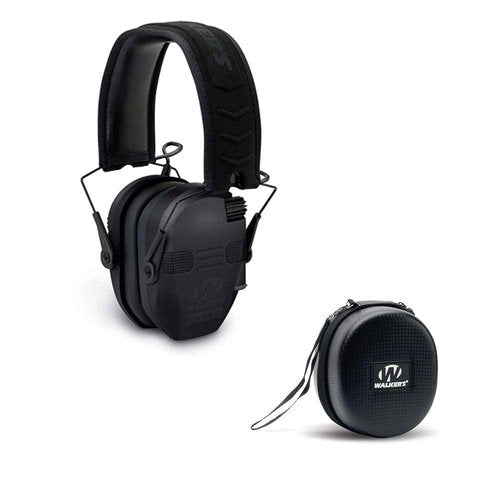 Walker's Razor Slim Electronic Quad Muff (Black) with Hearing Protection Case