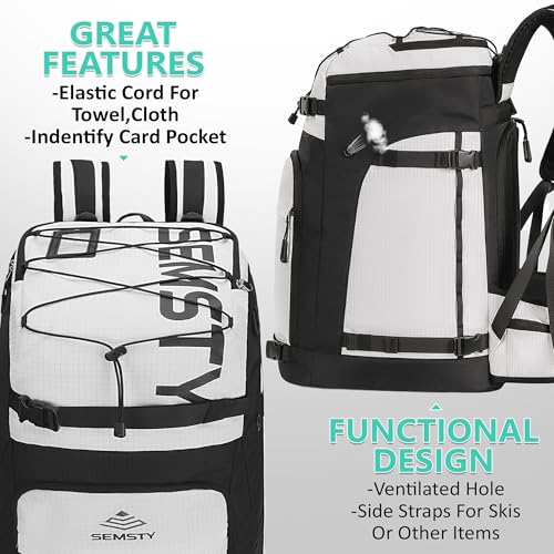 SEMSTY White 70L Waterproof Ski Boot Bag with Multiple Compartments
