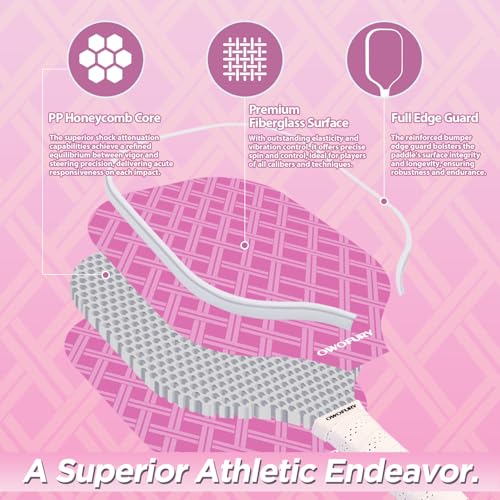 Pickleball Paddles Set of 2 Lightweight Pink Control - Honeycomb Core, Net Variation