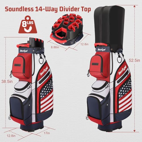 14-Way Molded Lock Top Golf Cart Bag for Men with Multiple Pockets