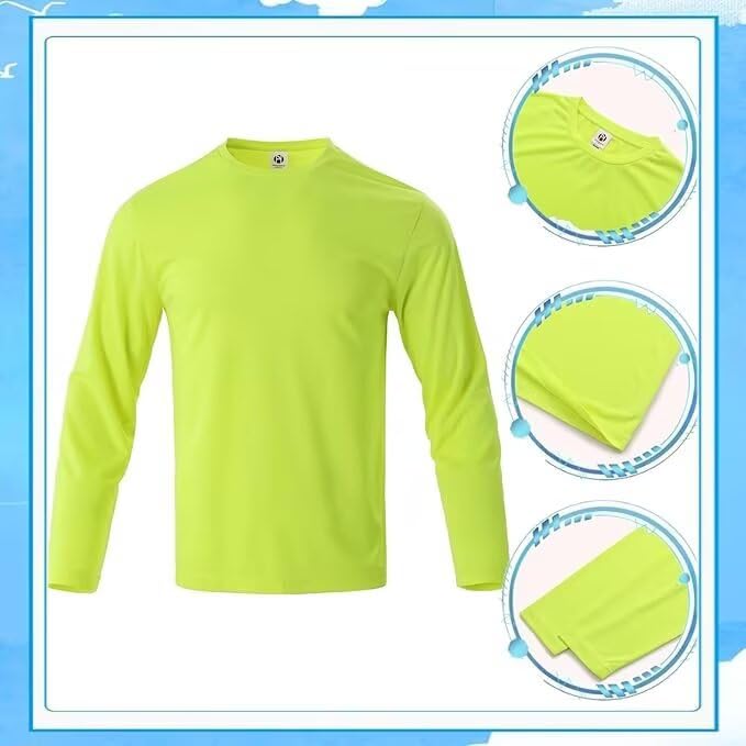 LeeHanTon Men's Sun Protection Hoodie Shirt UPF 50+ Long Sleeve Athletic Work Shirt - Safety Yellow XL