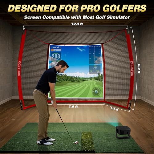 Golf Simulator Cage 10x8 FT with Impact Screen & Heavy-Duty Frame