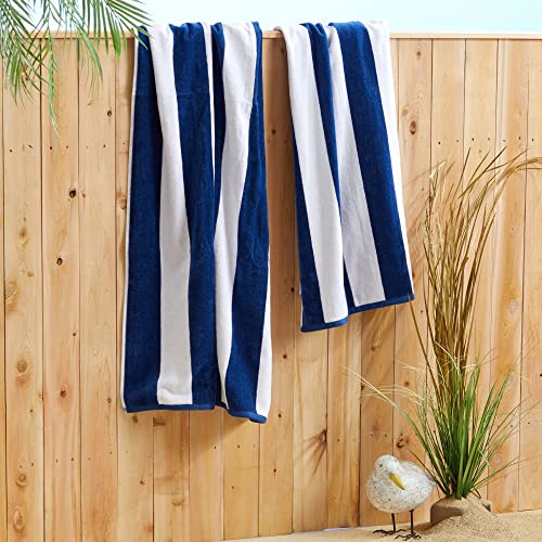Navy 4-Pack Cotton Velour Beach Towels 30x60 Inches - Ultra Soft & Absorbent