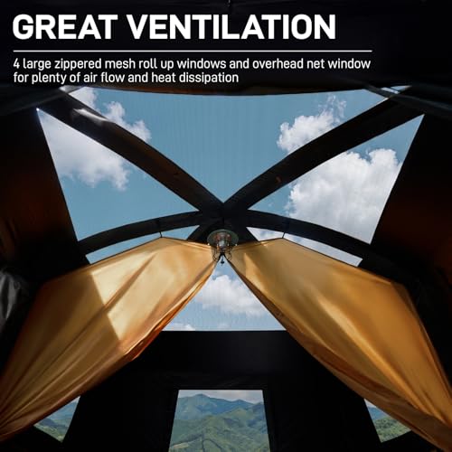 8 Person Camping Blackout Tent with Dark Interior and Room Divider - Orange