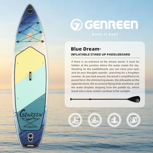GENREEN 10'6" Inflatable Stand Up Paddle Board - Dark Blue, Stable & Beginner-Friendly