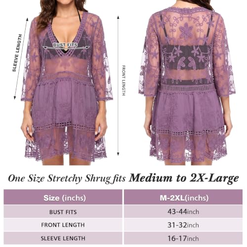 Purple Cuffbow Boho Lace V-Neck Bathing Suit Cover Up for Women