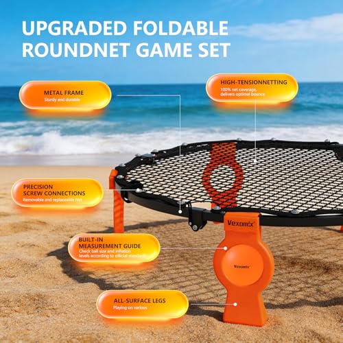 Orange Foldable Metal Roundnet Game Set for Outdoors - Pre-Assembled, Stable