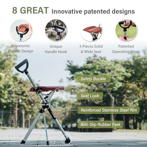 STEP2GOLD Ta-Da Chair Series 2 Folding Walking Stick & Seat M, Black, Lightweight Aluminum