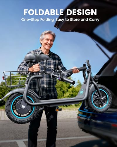 Awwscooter Electric Scooter with Seat & Basket - Classic Black, 20-Mile Range