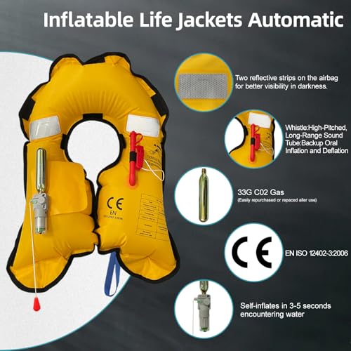 HWAYAN White Camouflage Inflatable Life Jacket for Adults - Rapid Auto/Manual Inflation, 150N Buoyancy, Safety Accessories