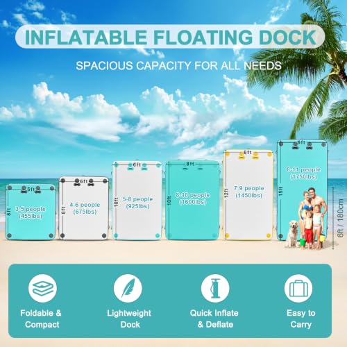 AWSUM Inflatable Floating Dock 8x6 ft Mint Green/Gray Water Platform