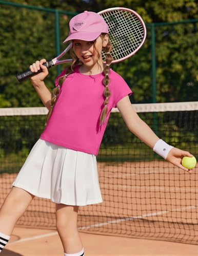 Girls Batwing Short Sleeve Athletic Crop Top T-Shirt - Hot Pink, 9-10 Years