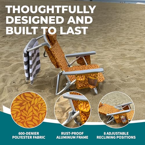 Bliss Hammocks Folding Backpack Beach Chair Recliner with Cooler - Amber Leaf Variant