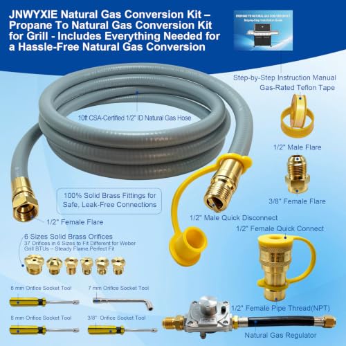 10FT Natural Gas Conversion Kit for Weber Grill - Complete NG Conversion for Genesis, Spirit & Summit