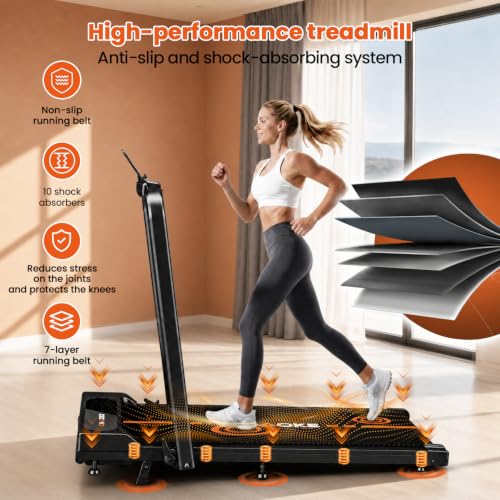 Walking Pad Treadmill for Home - Black-Orange, 7.5 MPH, 3.0HP Incline, App & Speakers
