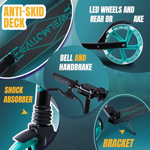 Kids & Teen Adjustable Kick Scooter with LED Wheels - Black