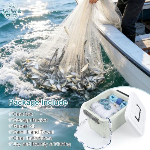 Cast Net with Bucket 4ft Radius 3/8" Mesh Fishing Net Bait Catching Equipment